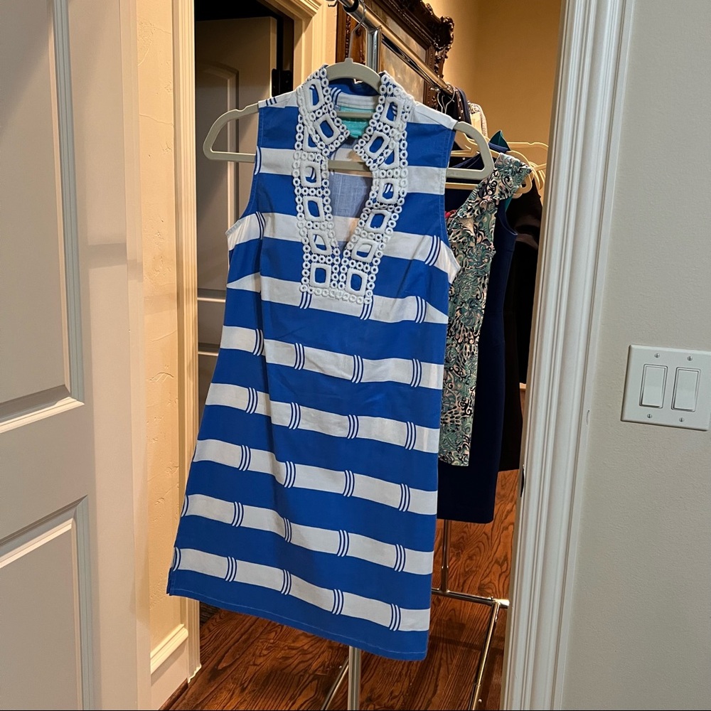 Sail to Sable Blue and White Striped Dress With Lace in XSmall Size 2